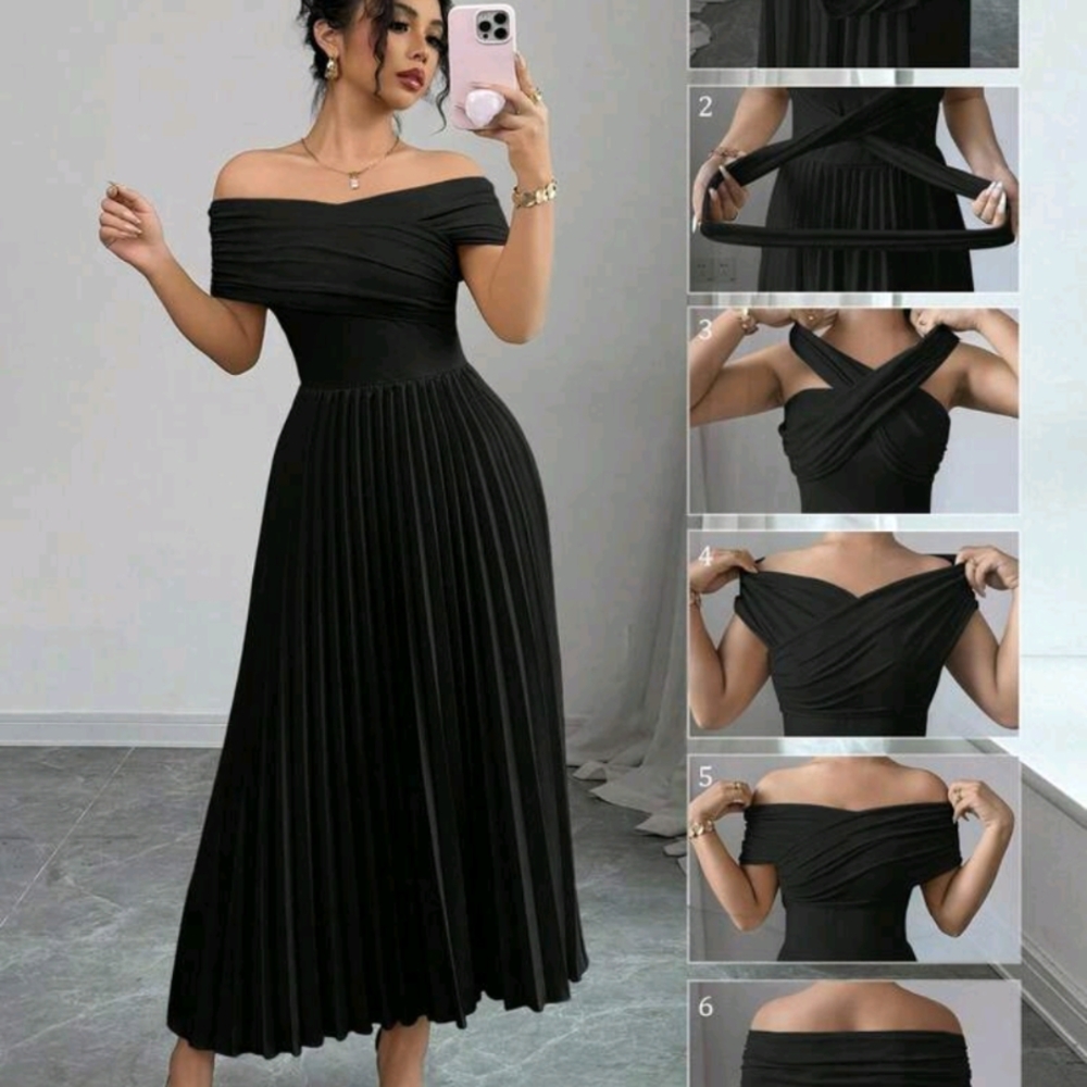 SHEIN Black Off-Shoulder Midi Dress
